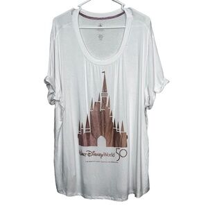WDW 50th Anniversary Cinderella Castle Shirt Womens 2X White Rose Gold Disney